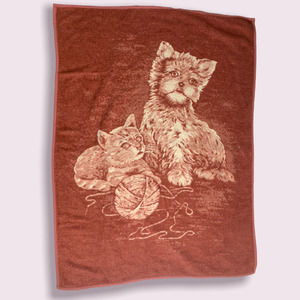 Vintage Cannon Ibena Thick Fleece Throw Blanket Cute Kitten Cat Dog Pink 72x54